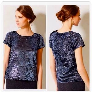 Anthropologie- Loifsdottier evening west blouse w/ Navy sequin